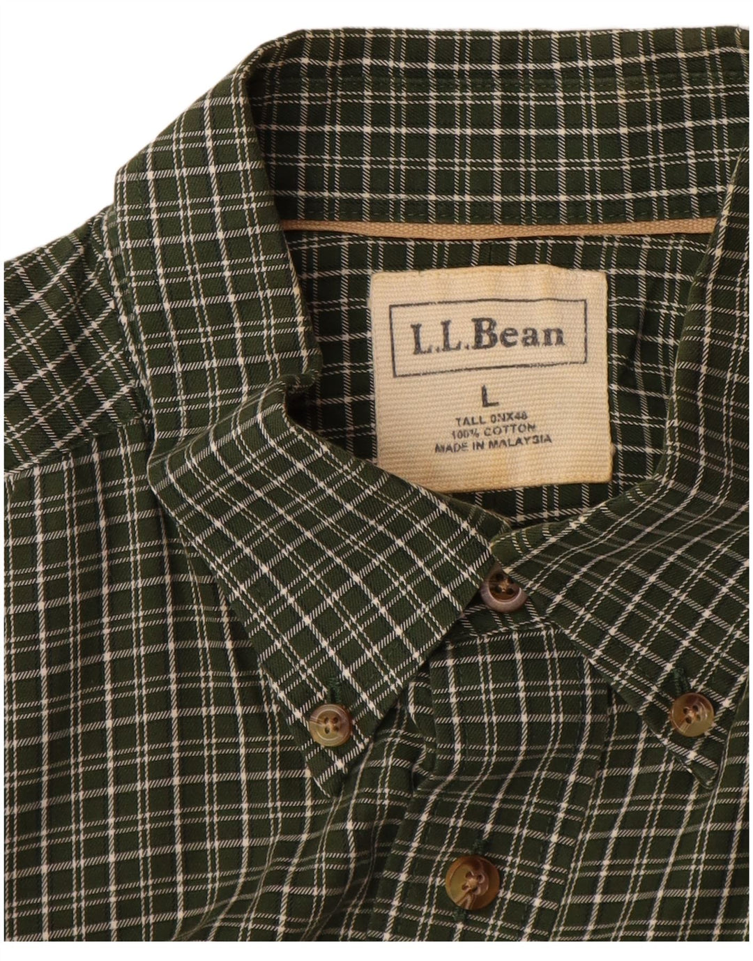 L.L.BEAN Chemise à manches courtes pour homme en coton à carreaux kaki
