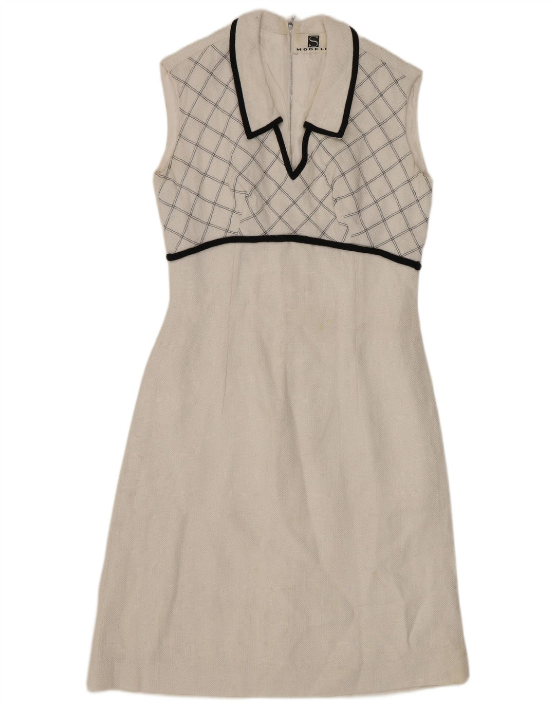 VINTAGE Robe trapèze sans manches pour femme UK 8 Petits carreaux blancs