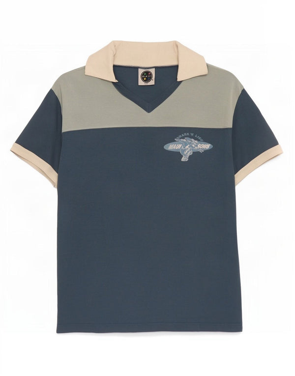 Maui and Sons Polo Femme UK 14 Bleu Moyen Colorblock Coton