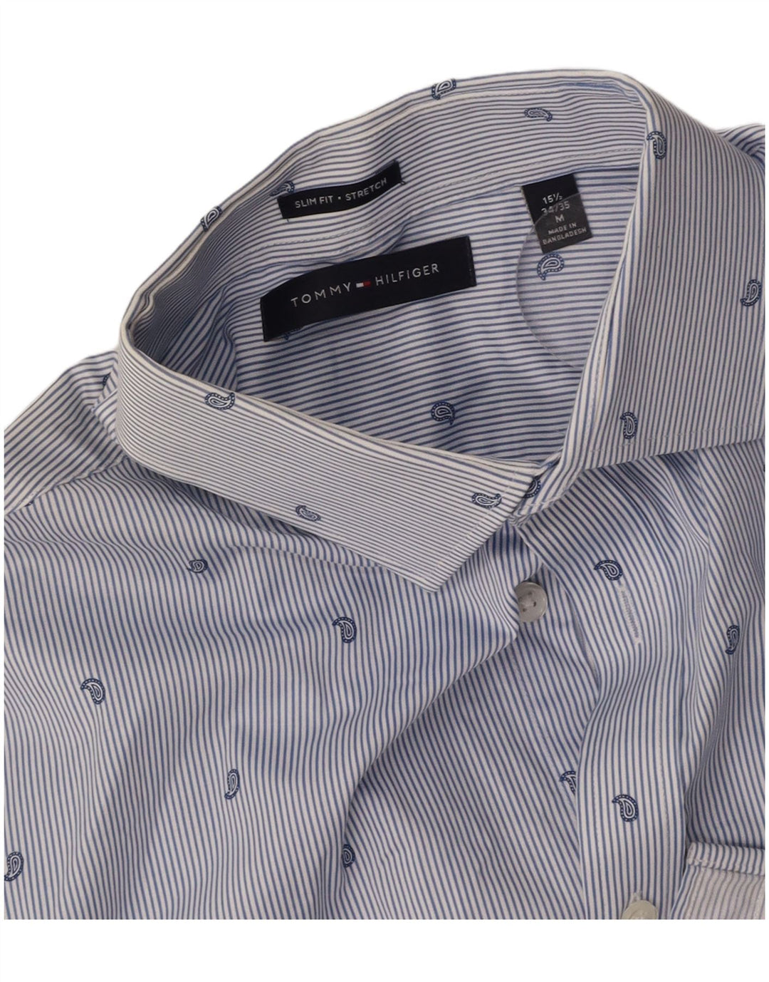 TOMMY HILFIGER Chemise stretch homme taille 15 1/2 bleu moyen à fines rayures
