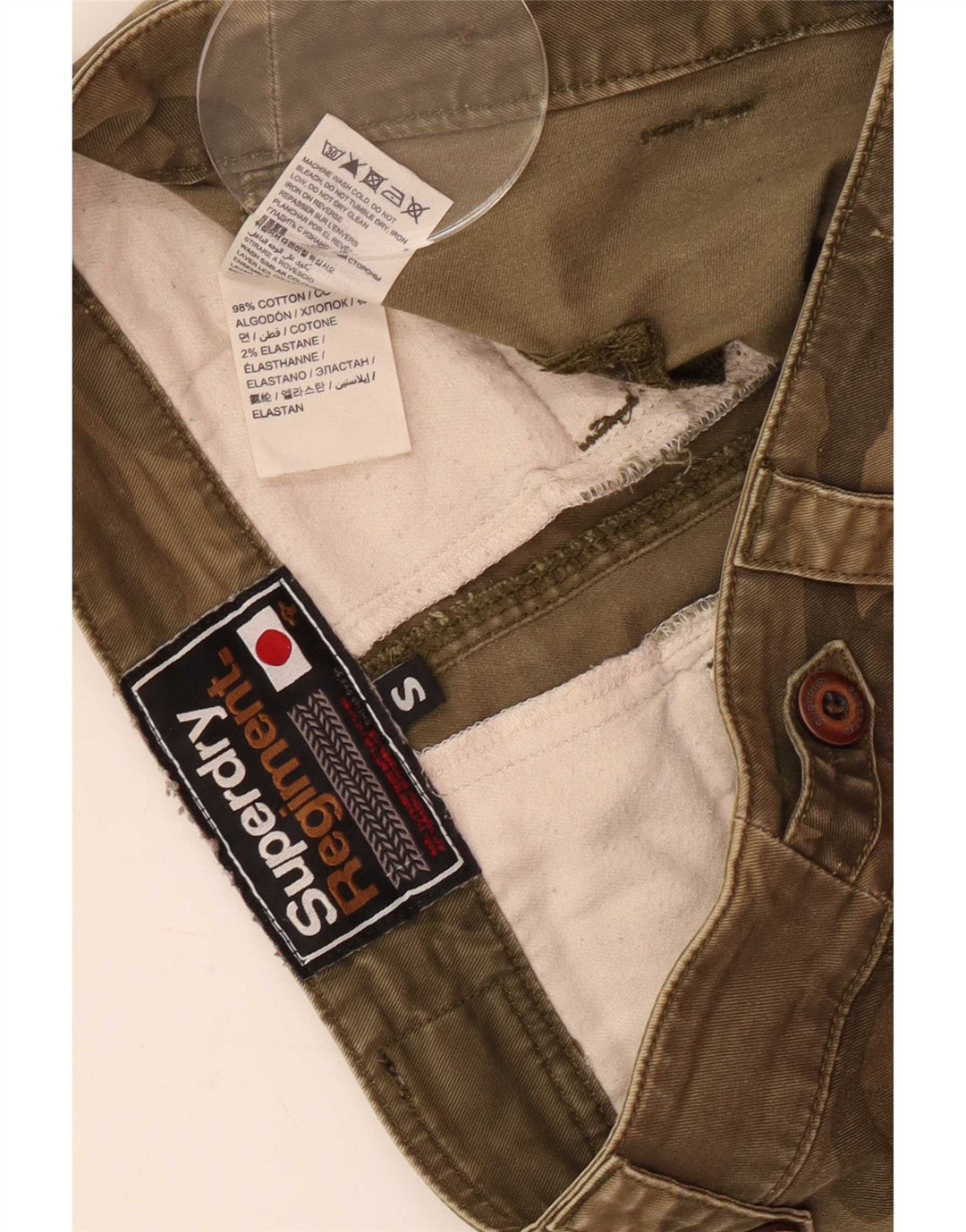 Superdry Short Cargo Femme Petit W30 Vert Camouflage Coton
