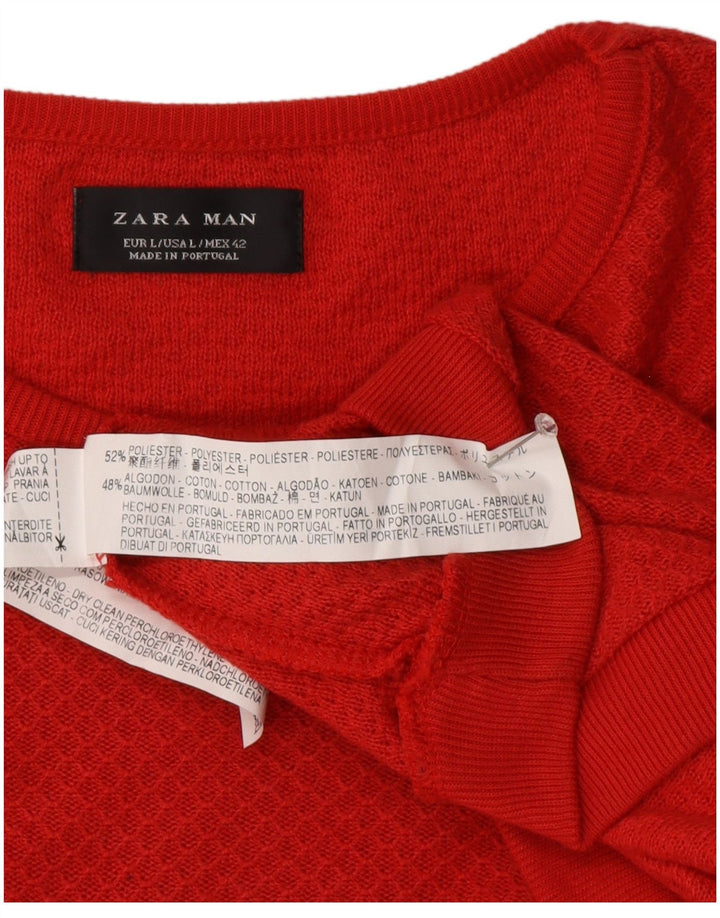 Zara Pull ras du cou pour homme en polyester rouge Large