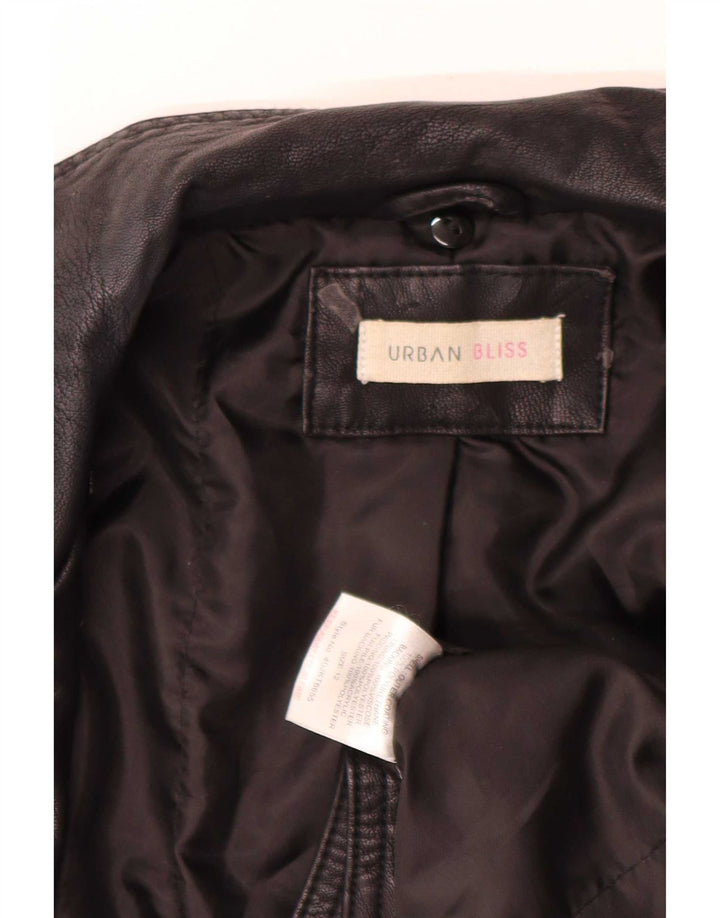 Urban Bliss Veste de motard en cuir court pour femme UK 12 Noir moyen