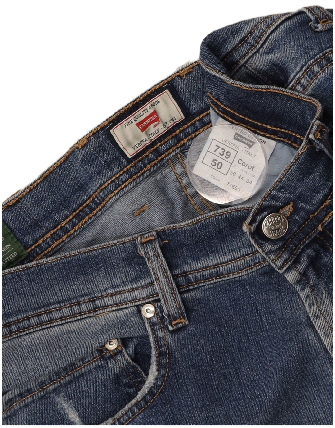 CARRERA Jean fuselé vieilli pour homme IT 50 Large W34 L26 Bleu Coton