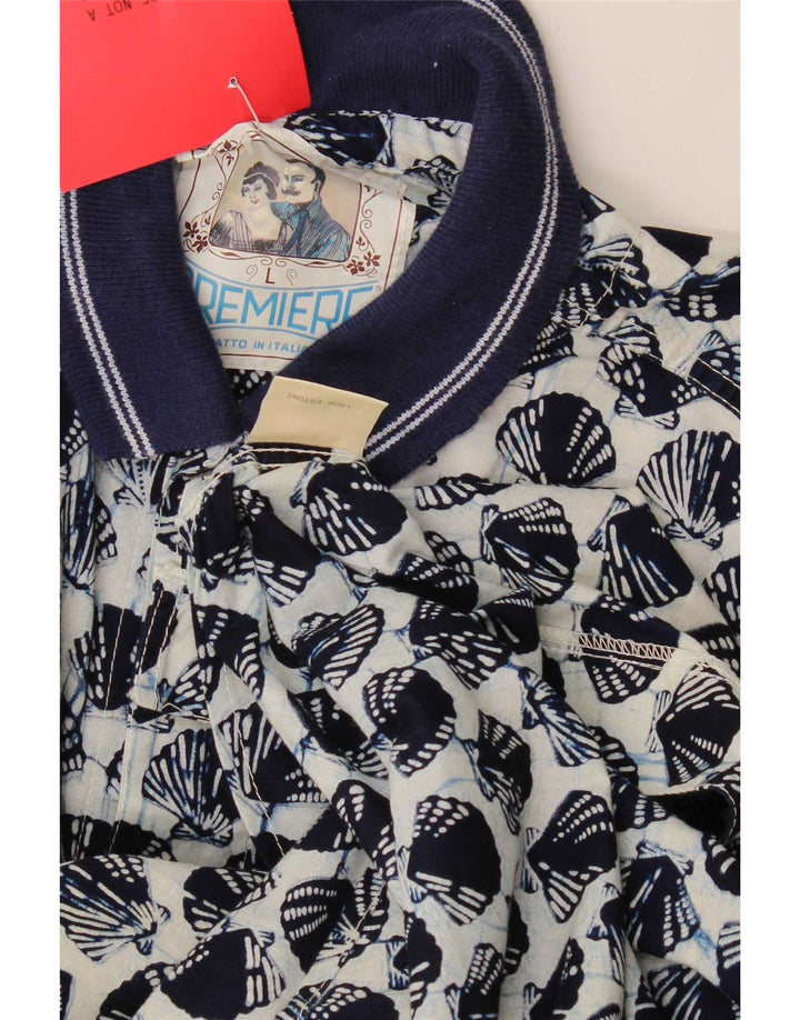 vintage Mens Abstract Pattern Chemise à manches courtes Grand coton bleu marine