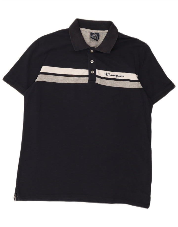 Champion Polo Homme Large Bleu Marine Rayé Coton