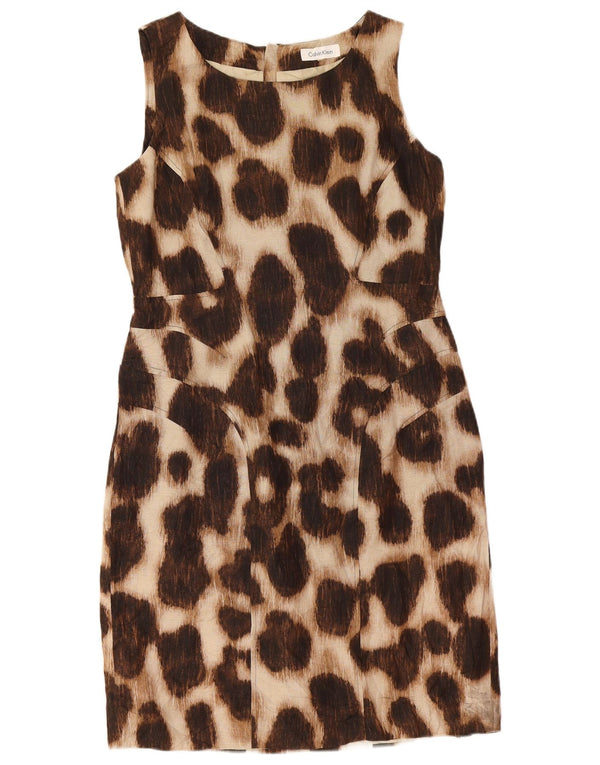 Calvin Klein Robe fourreau sans manches pour femme UK 12 Marron moyen Imprimé animal