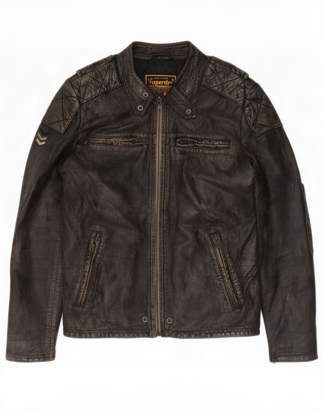 Superdry Veste en cuir Motorstyle pour homme UK 40 Large Marron