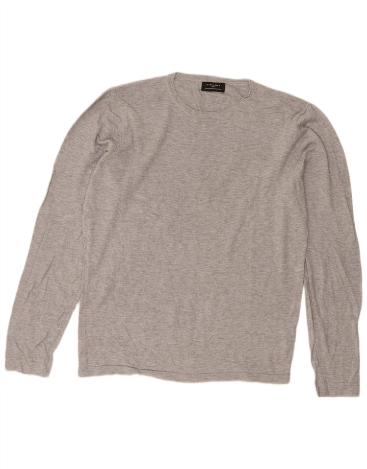 Zara Pull Col Rond Homme Gris Moyen Viscose Moucheté