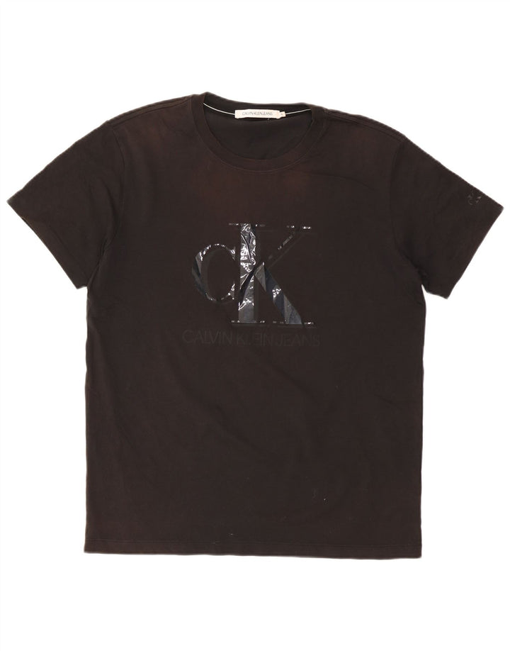 CALVIN KLEIN JEANS T-Shirt Graphique Homme Top XL Noir Coton