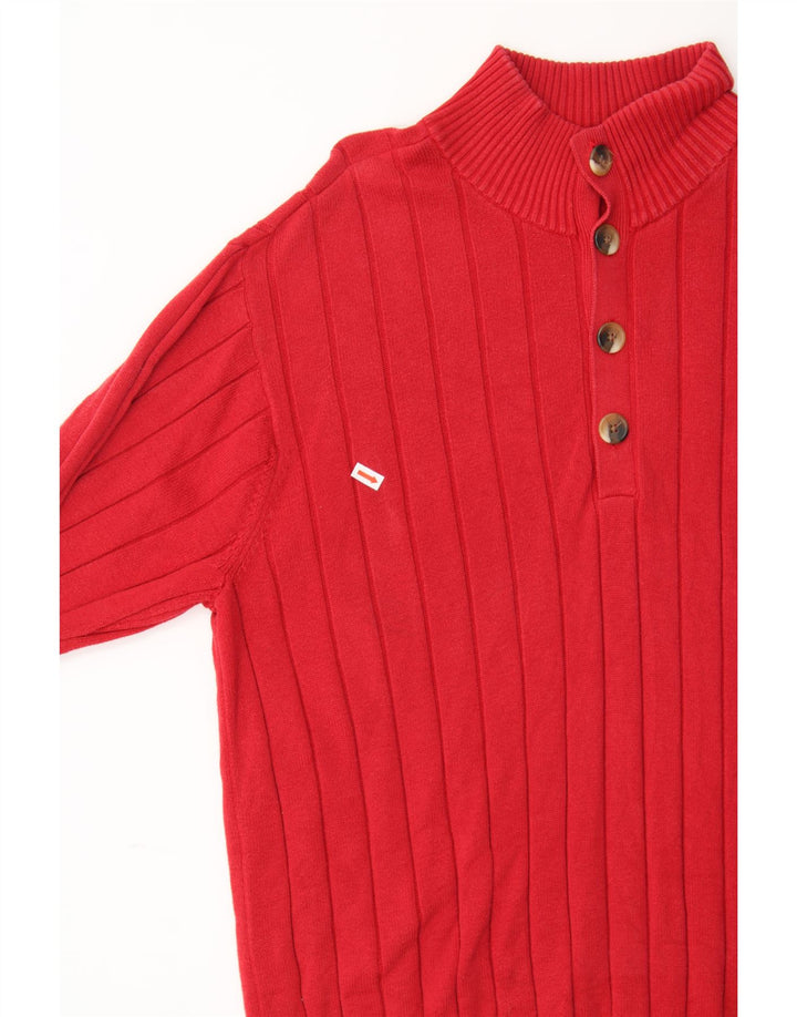 IZOD Mens Button Neck Jumper Sweater Small Red Cotton Vintage Izod and Second-Hand Izod from Messina Hembry 