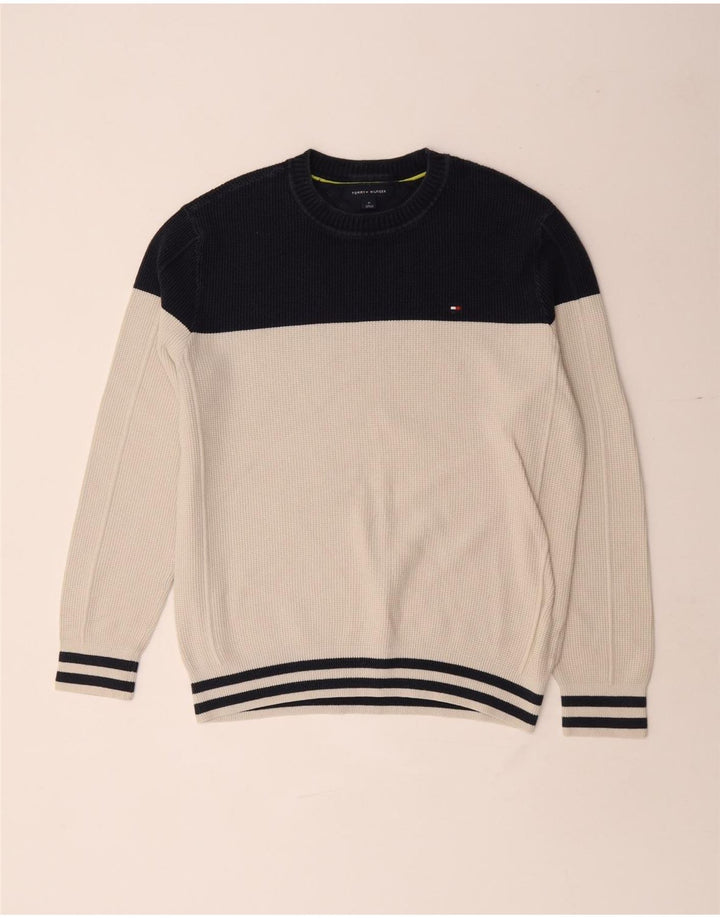 Tommy Hilfiger Pull à col rond pour homme Blanc cassé moyen Colourblock
