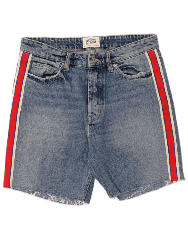 Zara Womens Trafaluc Denim Shorts EU 40 Medium W30 Bleu Colorblock Coton
