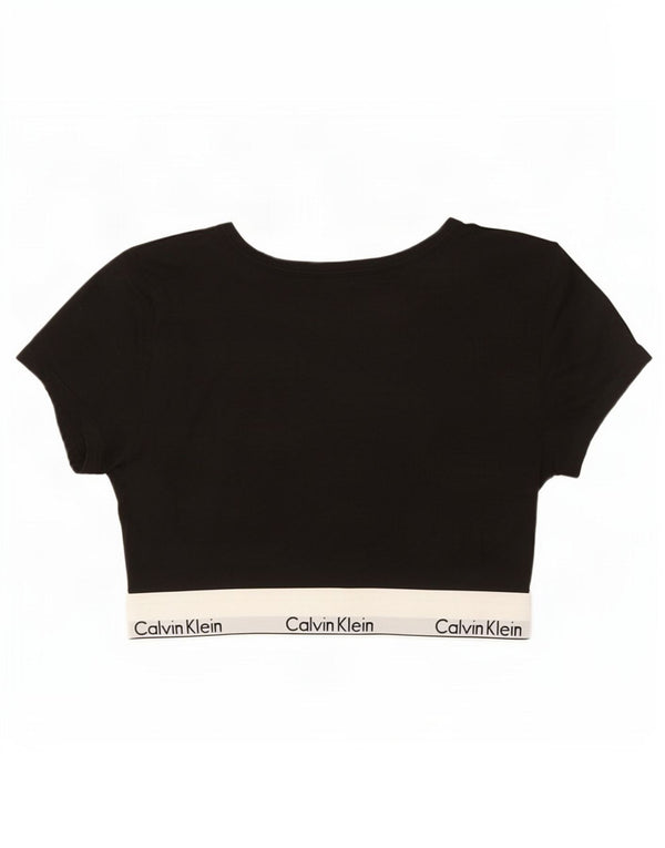 Calvin Klein Womens Crop Graphic T-Shirt Top UK 14 Grand Noir Colorblock