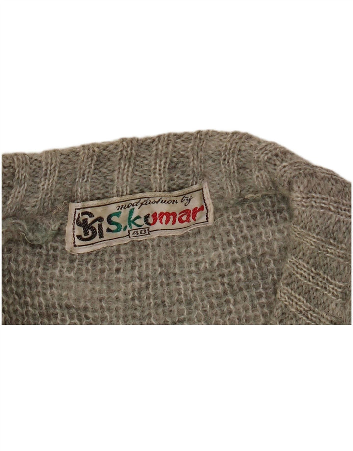 vintage Mens Crew Neck Jumper Pull Taille 40 Gris Moyen Rayé