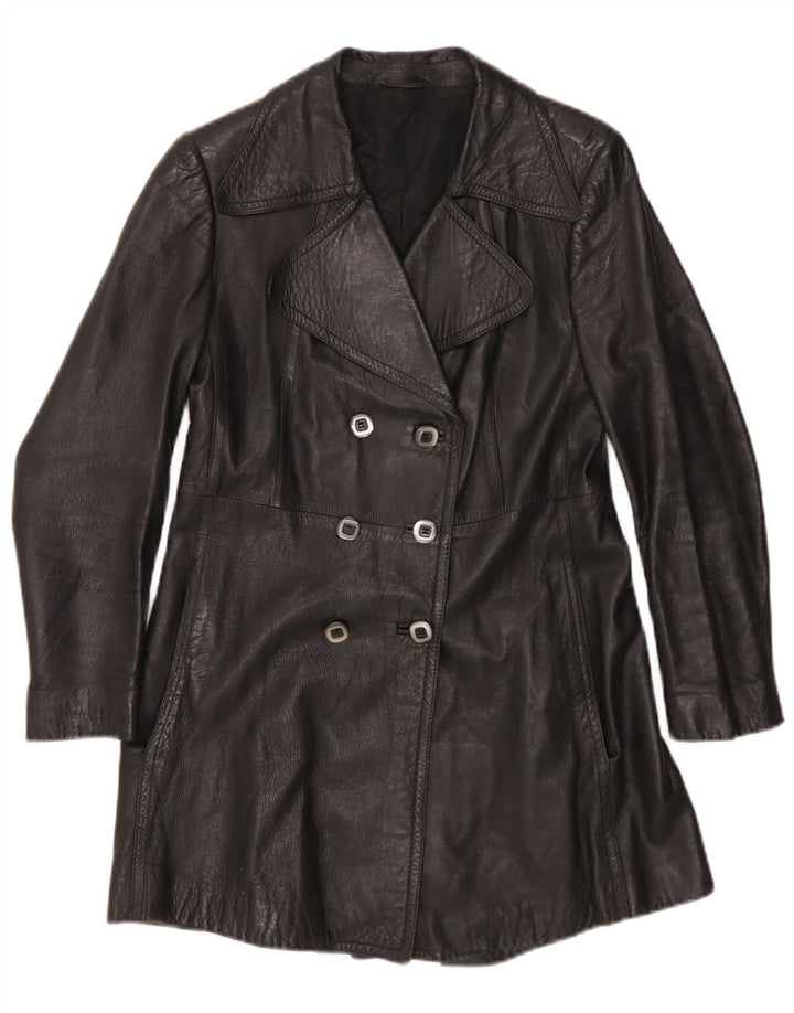manteau en cuir femme vintage UK 10 Petit Noir