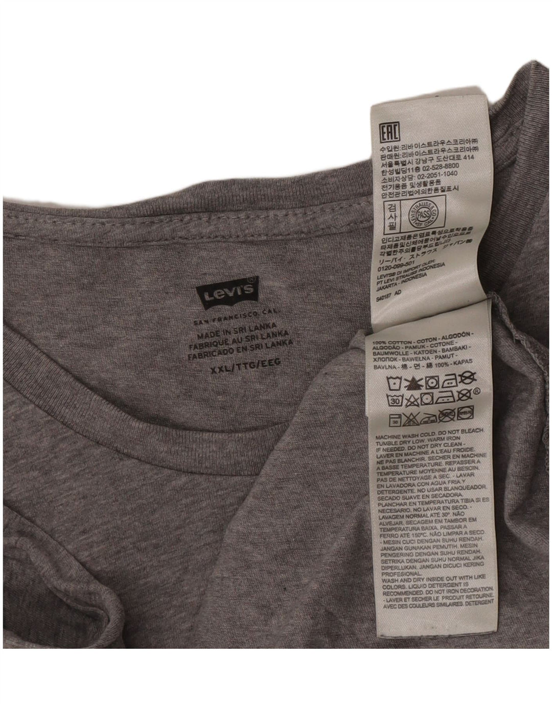 Levi's T-Shirt Graphique Homme 2XL Gris Coton