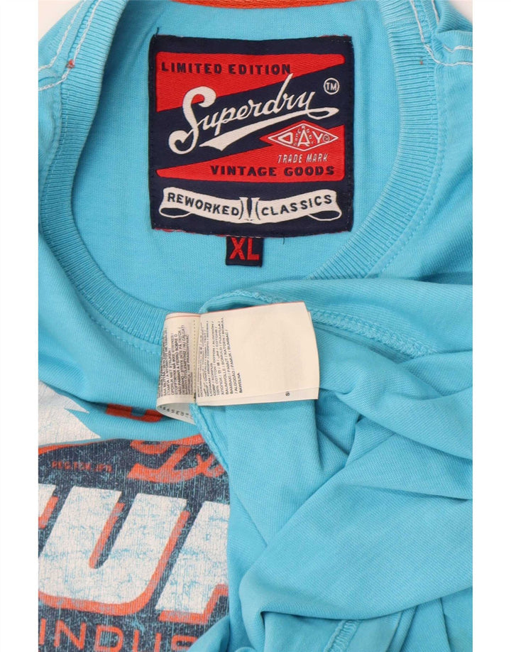 Superdry Homme Regular Graphic T-Shirt Top XL Bleu Coton