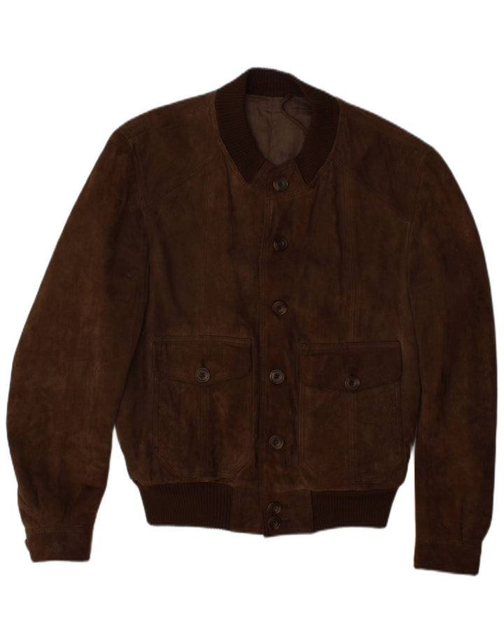 VINTAGE Veste Bomber En Daim Homme IT 44 XS Marron