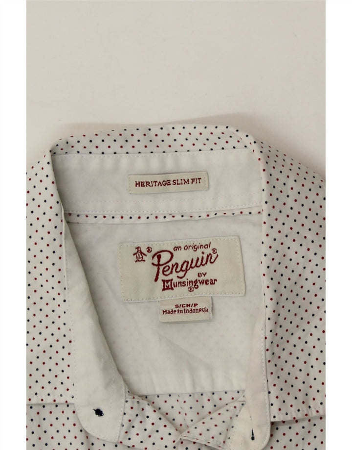 PENGUIN Mens Heritage Slim Fit Shirt Small White Spotted Cotton Vintage Penguin and Second-Hand Penguin from Messina Hembry 