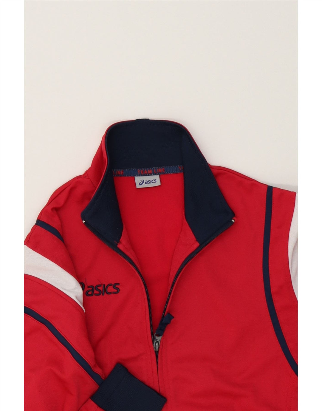 ASICS Womens Graphic Tracksuit Top Jacket UK 14 Medium Red Colourblock Vintage Asics and Second-Hand Asics from Messina Hembry 