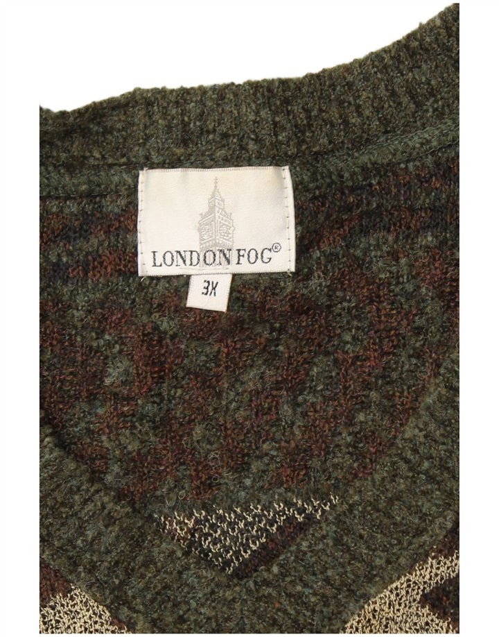 LONDON FOG Pull col V pour Homme 3XL Kaki Fair Isle