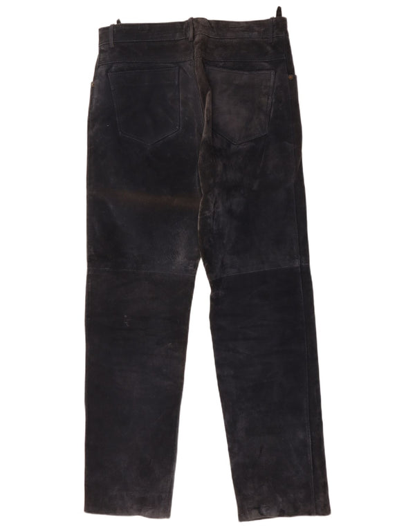 Pantalon droit en daim Vintage pour hommes W33 L33 cuir bleu marine