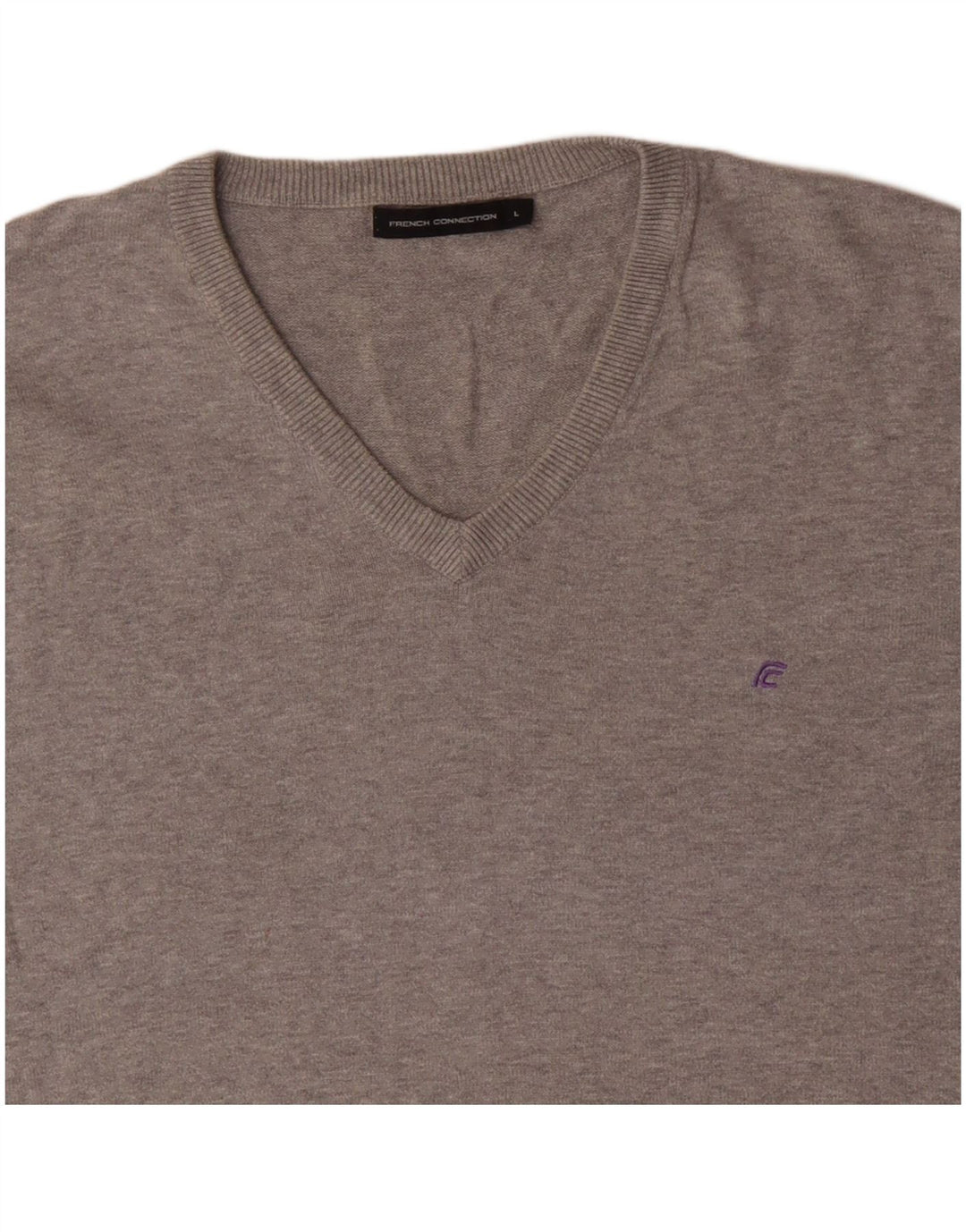 FRENCH CONNECTION Pull col V pour homme en coton moucheté gris Taille L