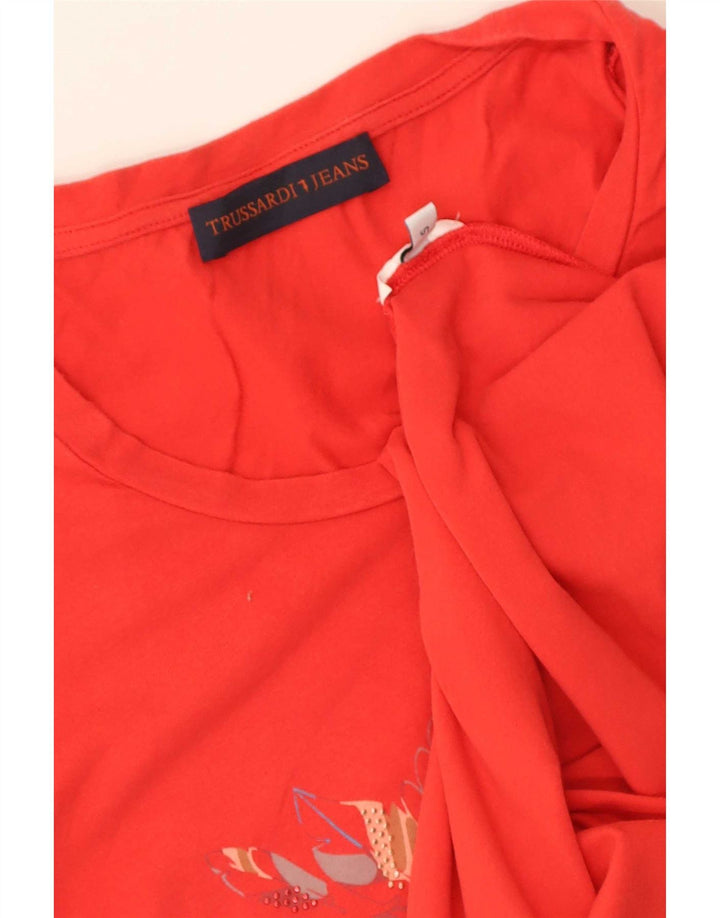 Trussardi Femme T-Shirt Graphique Top UK 10 Small Rouge