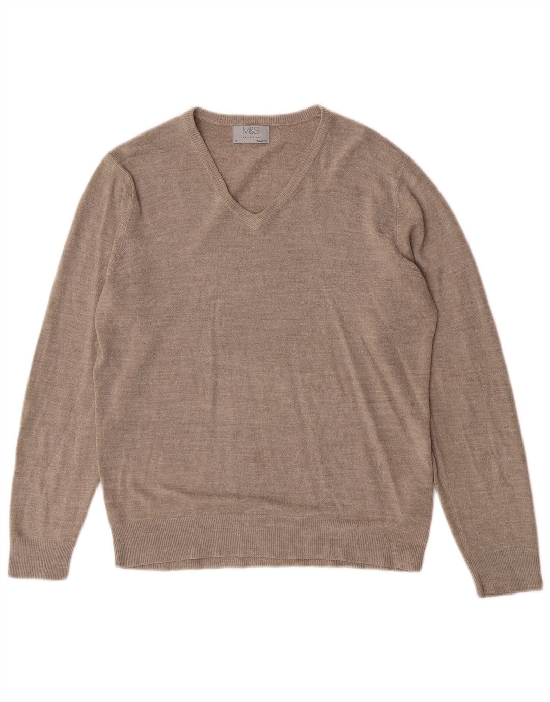 Marks & Spencer Pull coupe classique à col en V pour homme Beige moyen moucheté