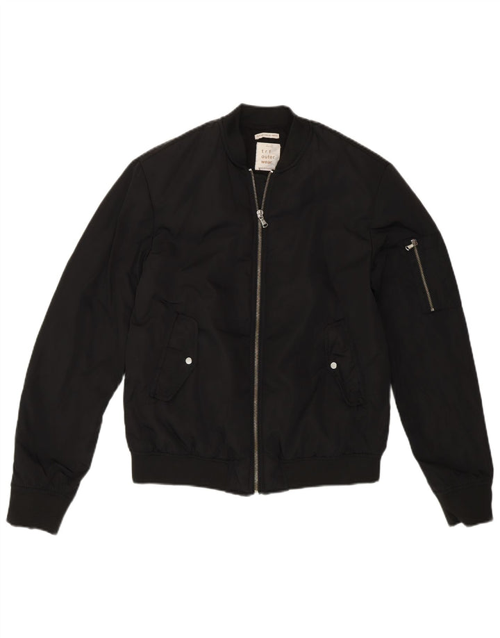 Zara Womens Loose Fit Bomber Jacket UK 4 XS Noir Polyester Moderne