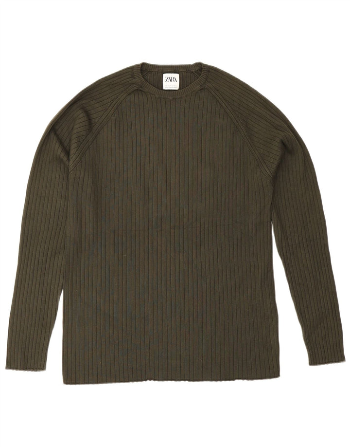 Zara Pull Col Rond Homme Kaki Moyen Viscose