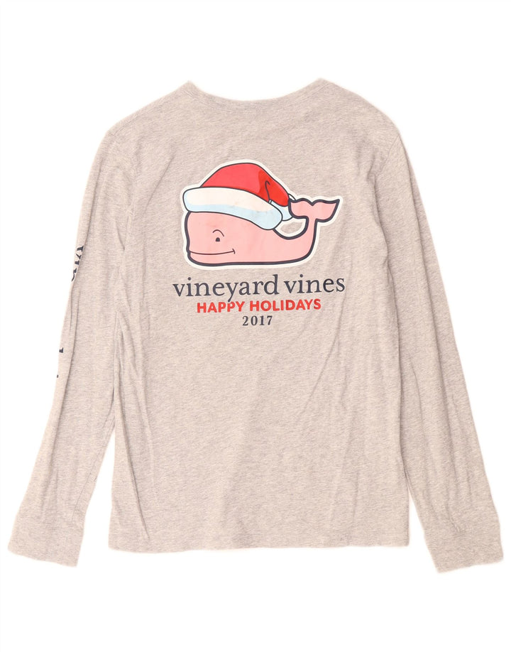 VINEYARD VINES Haut graphique à manches longues pour femme UK 14 Grand Gris Moucheté