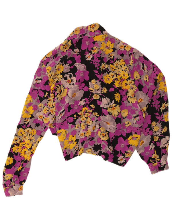 vintage Womens Crop Shirt Blouse UK 16 Grand Floral Multicolore