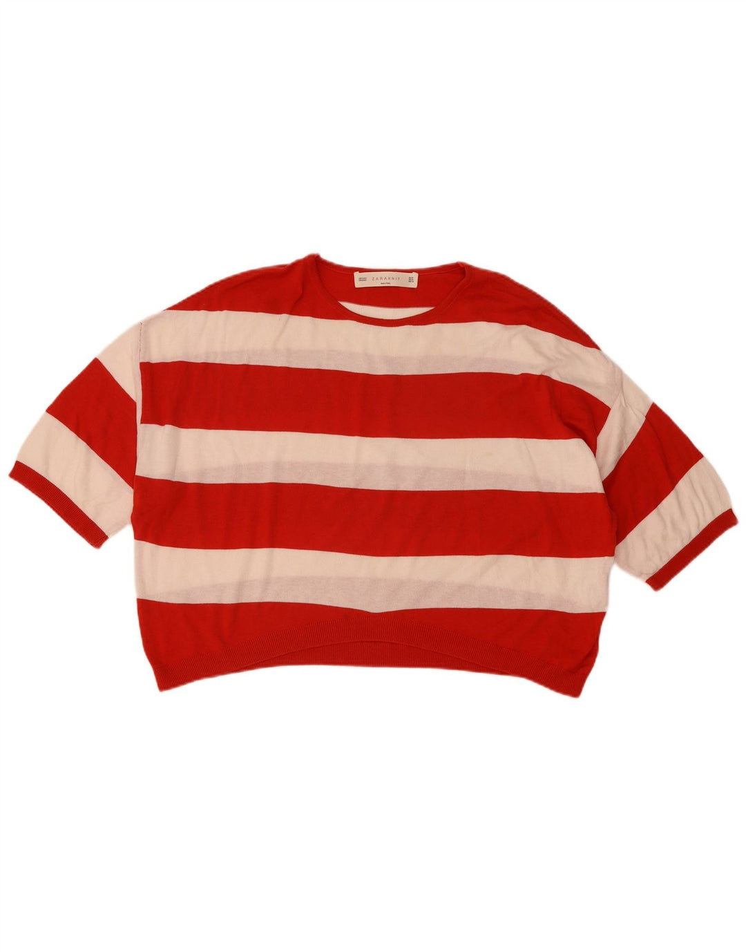 Zara Pull court surdimensionné à col rond pour femme Rouge moyen UK 14