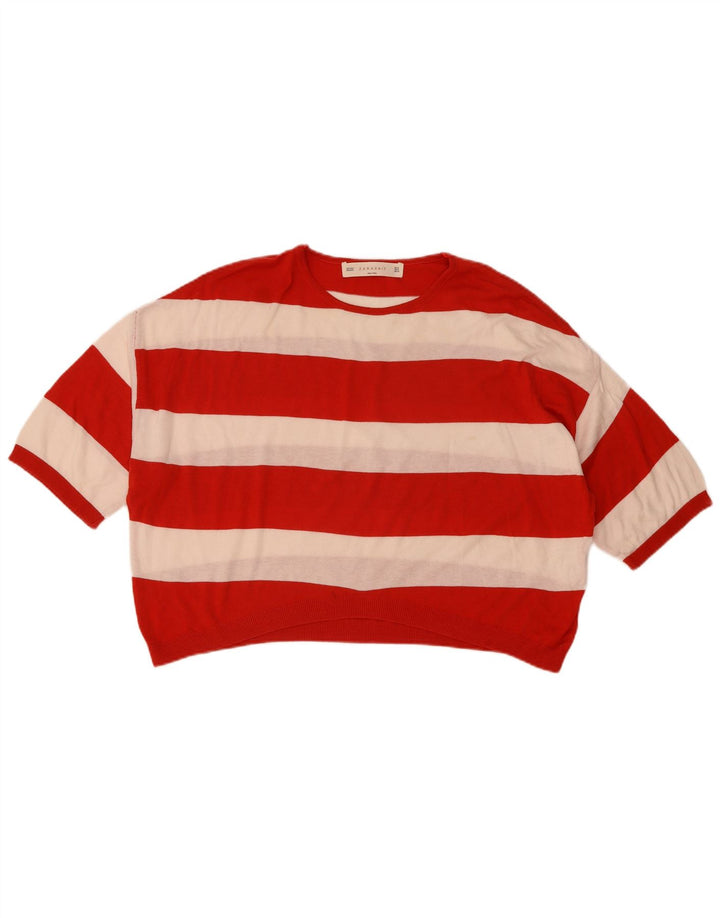 Zara Pull court surdimensionné à col rond pour femme Rouge moyen UK 14