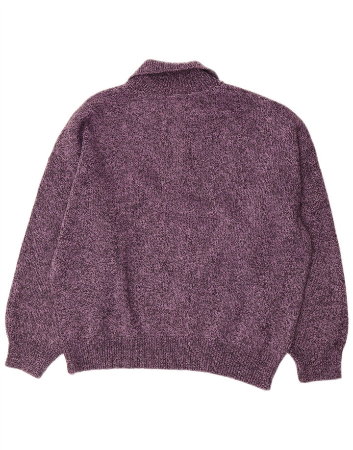 vintage Mens Polo Neck Jumper Pull XL Violet Moucheté