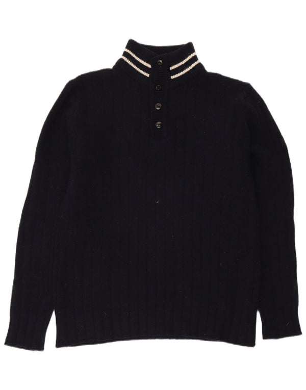Murphy & Nye Pull à col boutonné pour homme en laine bleu marine Taille L