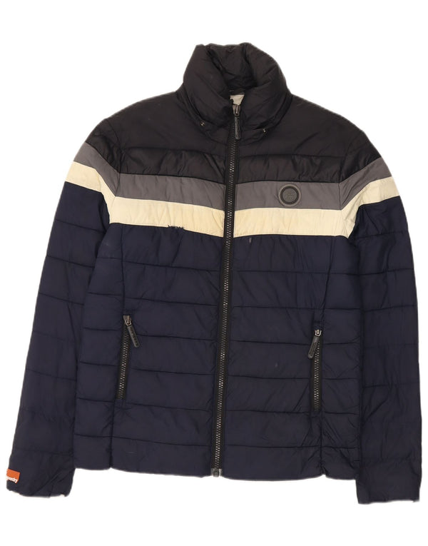 Superdry Veste matelassée pour hommes UK 38 Medium Navy Blue Colourblock Nylon