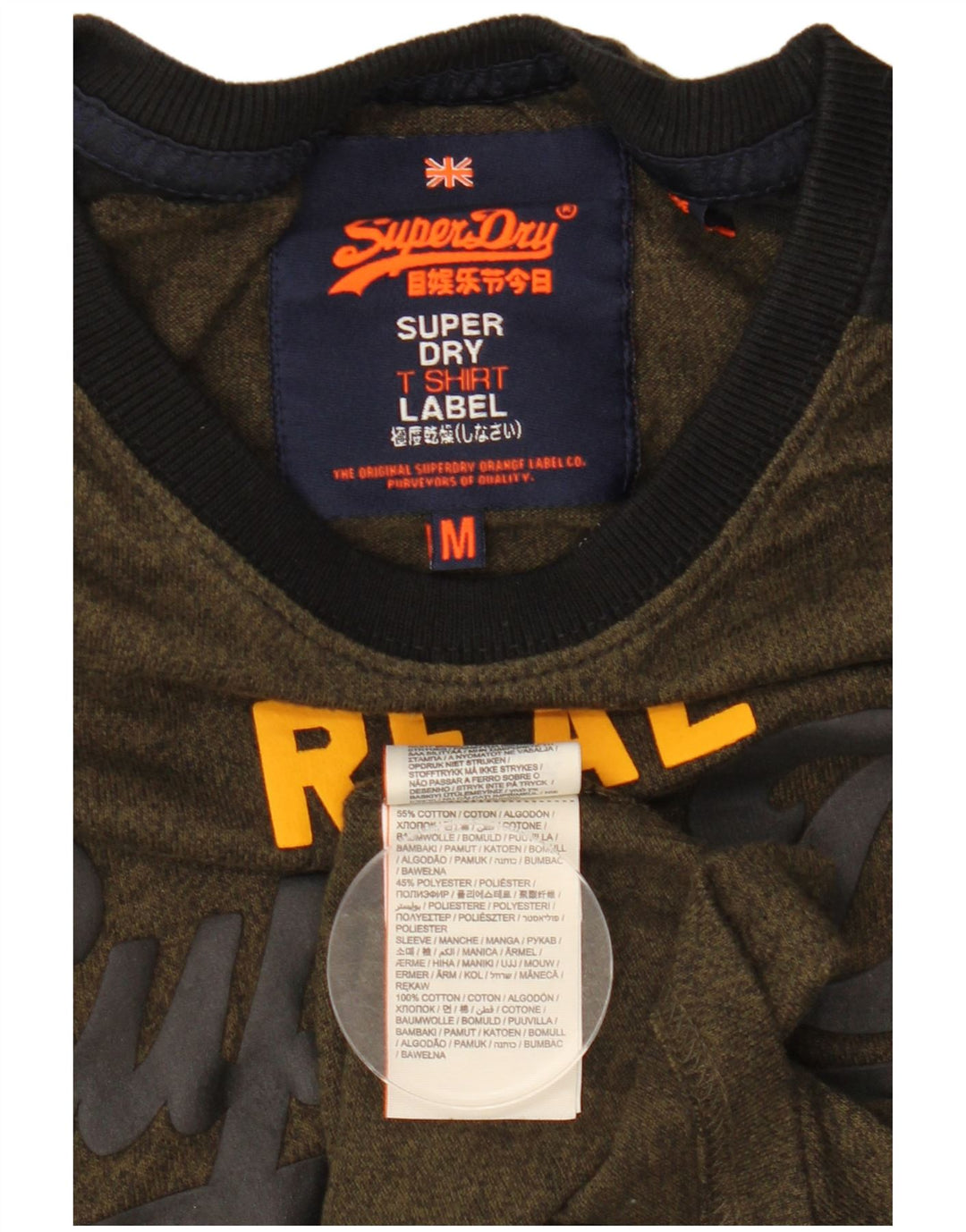 Superdry T-Shirt Graphique en Coton Colorblock Kaki Moyen Homme