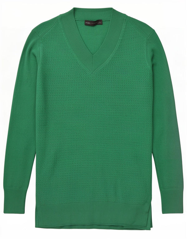 Marks & Spencer Pull col en V pour femme UK 10 Small Vert Viscose