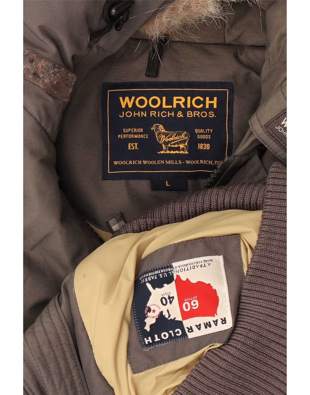 Woolrich Veste bomber rembourrée à capuche pour homme UK 40 Large Gris Coton