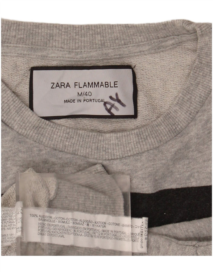 Zara Womens Graphic Sweatshirt Jumper UK 14 Coton Gris Moyen