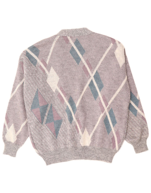 vintage Mens Cardigan Pull Grand Gris Argyle/Diamant
