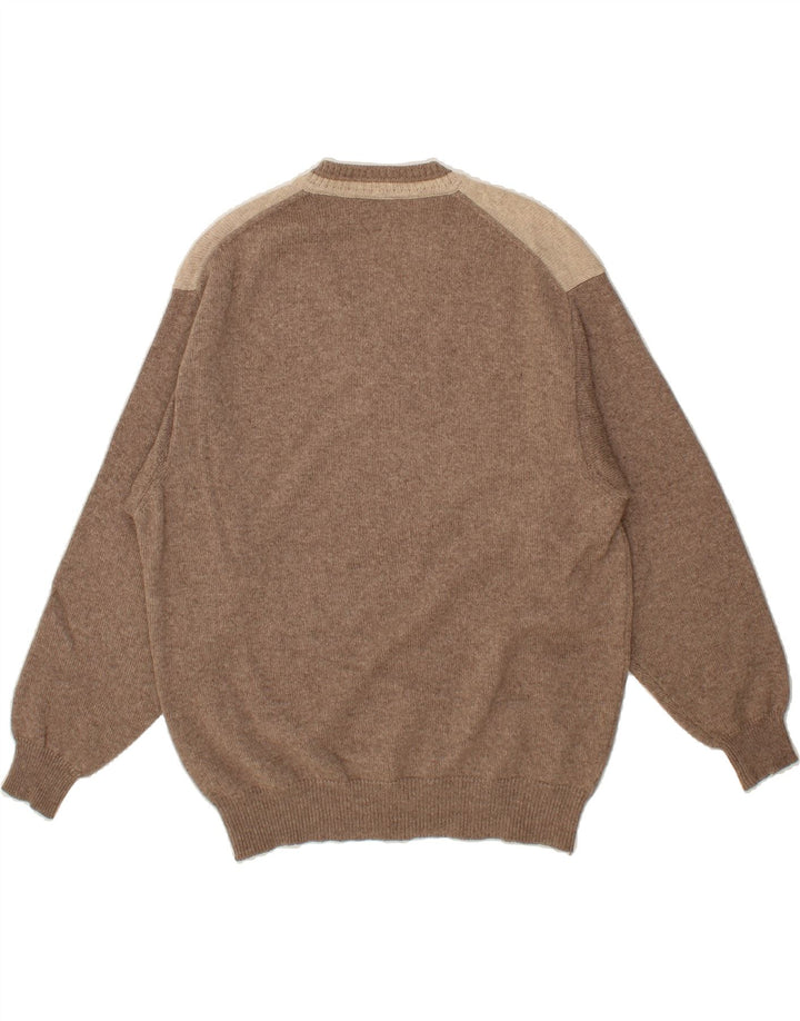 GRAN SASSO Pull col V pour homme en laine marron à losanges/diamants