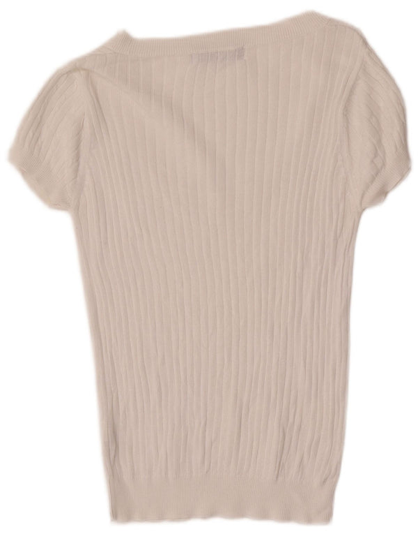Zara Pull à manches courtes et col bateau pour femme UK 14 Grand coton blanc
