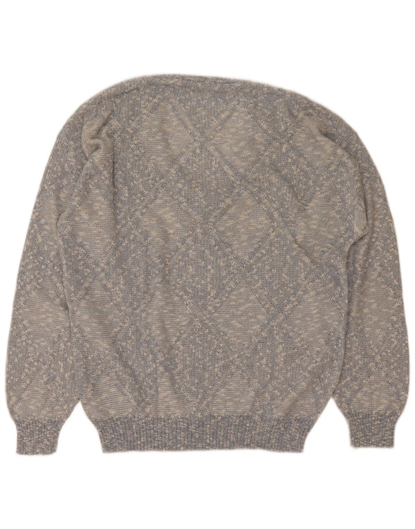 Vintage Mens V-Neck Jumper Sweater IT 52 Large Blue Argyle/Diamond Acrylic