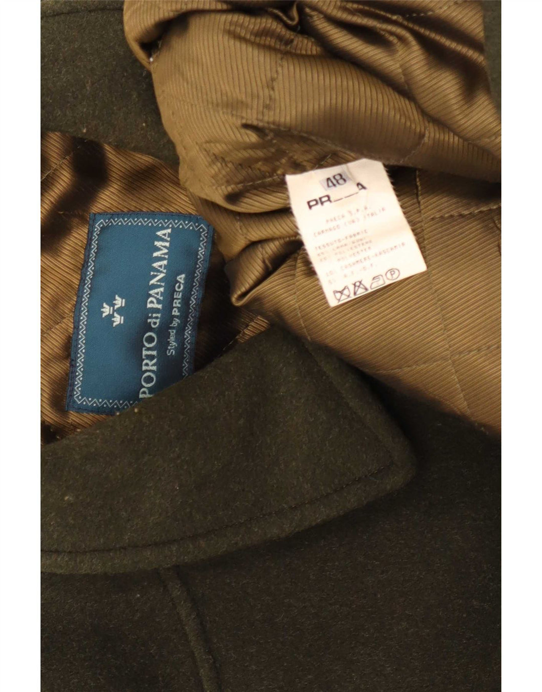 Porto Di Panama Mens By Preca Overcoat IT 48 Laine Kaki Moyen