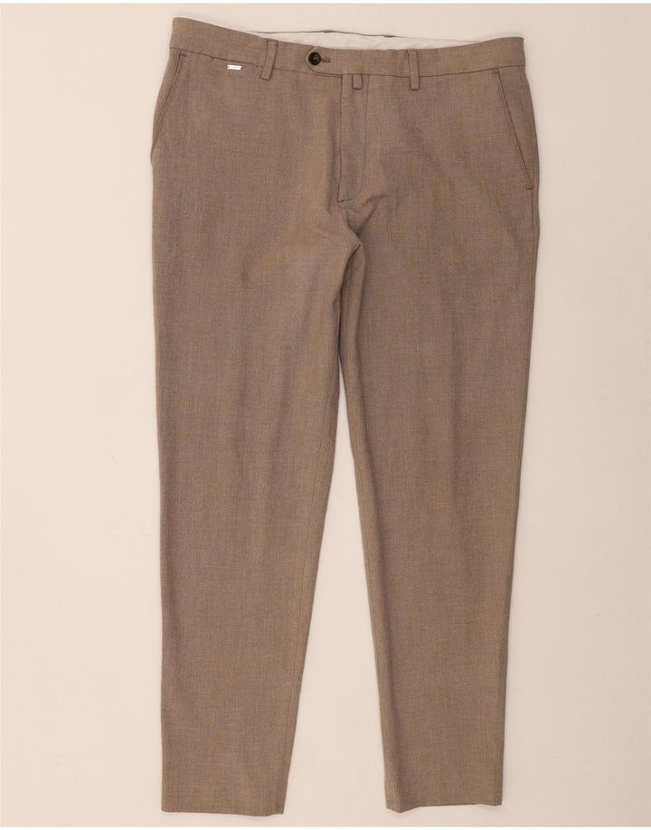 Zara Pantalon de costume slim pour homme EU 44 Large W34 L29 Marron Polyester