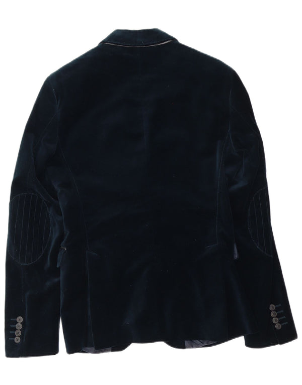 Zara Veste blazer en velours à 2 boutons pour homme EU 46 Small Bleu marine Polyester